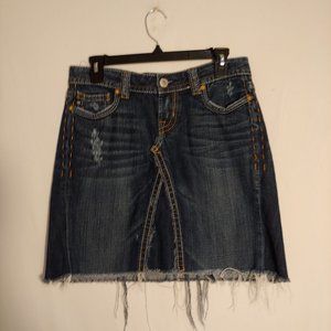 Mek Denim Oaxaca flip from pants to skirt. One of a kind raw hem size 26